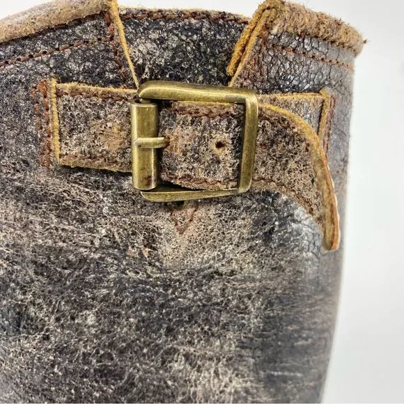 Frye Veronica  Leather Boots Color Brown Fashion Cracked Shiny Finish SZ 6 - Picture 8 of 15